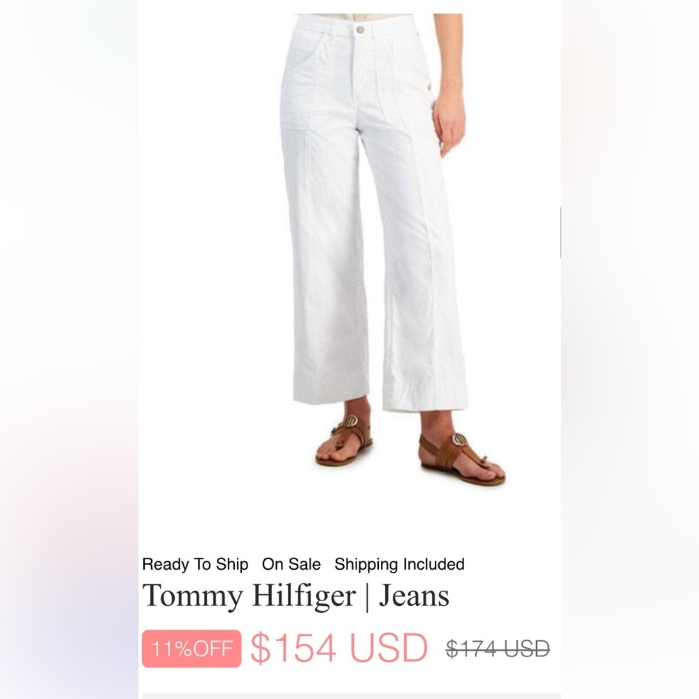 50%off w❤️ Tommy Hilfiger Woman Austin Fit crop white cotton pants 0804 87